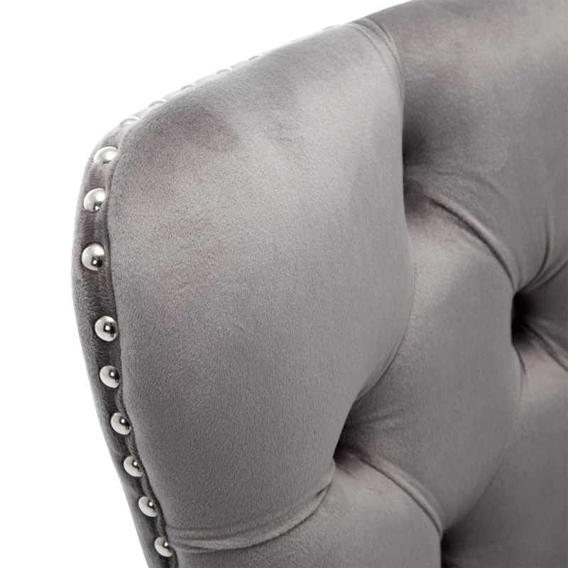 Set of 6 Velvet Dining Chairs with Button Tufted Backrest, Solid Wood Legs, Foot Pads, Wingback Design, 50L x 64W x 96H cm, Grey