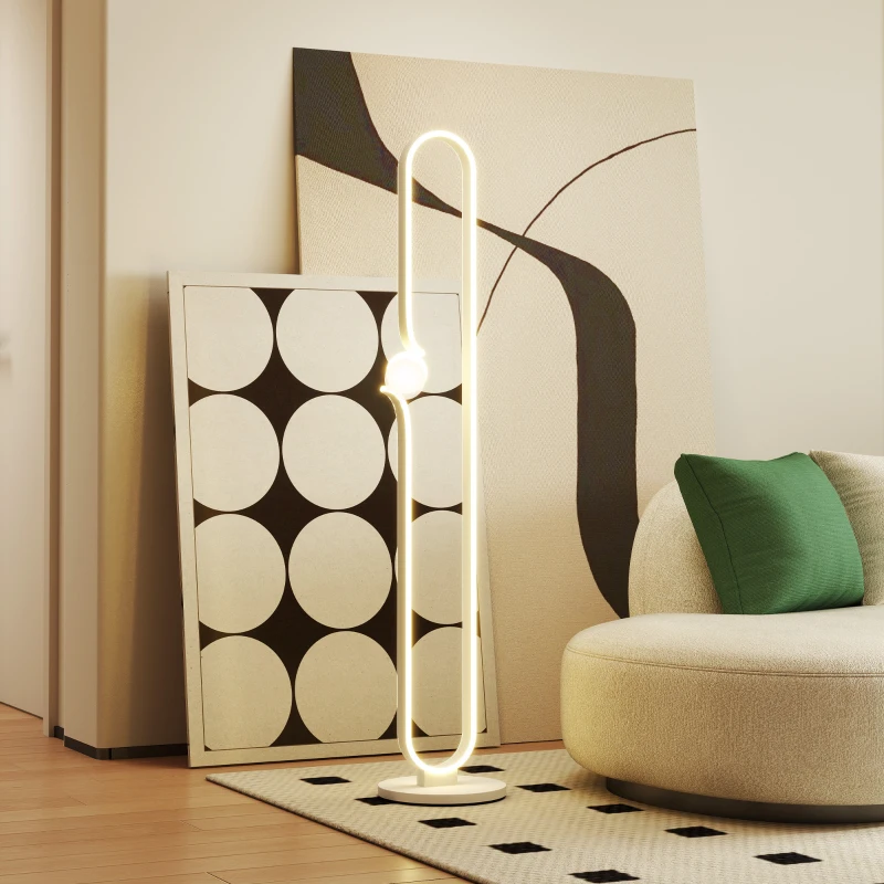HOMCOM Lampa LED na podłogę, Design nut muzycznych, Klosz szklany, Metal, Plastik, Biała