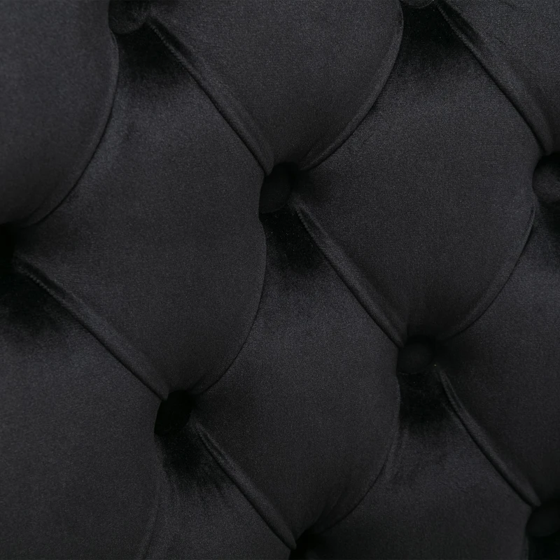 Set of 6 Velvet Dining Chairs with Button Tufted Backrest, Foot Pads, Solid Rubber Wood Legs, Wingback Design, 50L x 64W x 96H cm, Black