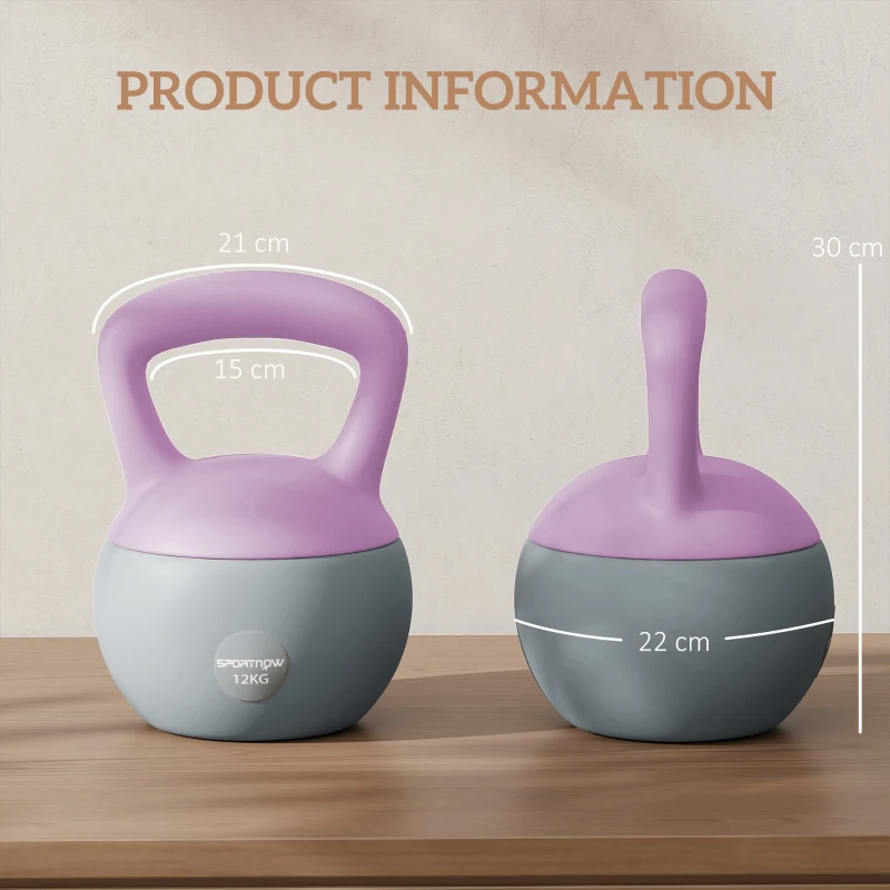 SPORTNOW 12KG Soft Kettlebell, Kettlebell with Non-Slip Handle for Home Gym, Weight Lifting, Strength Training, Purple/Grey