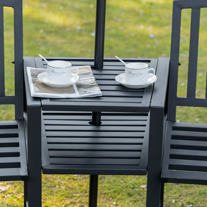 Outsunny 2 Seat Garden Chair Bench Loveseats w/Coffee Table Slatted Design Patio Yard