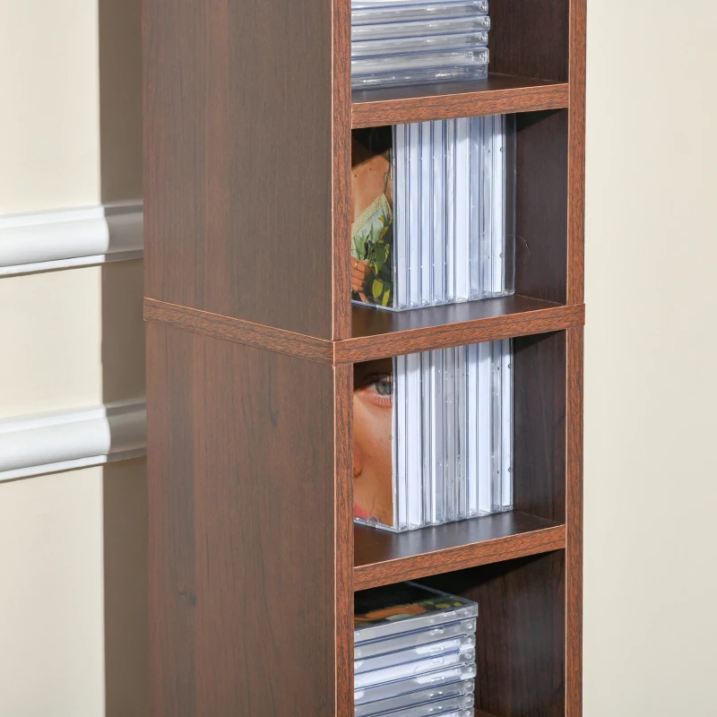 HOMCOM Rangements pour CD et DVD, étagère colonne de rangement, meuble de rangement avec 12 compartiments, capacité max. 204 CD, 21 x 20 x 175 cm, marron