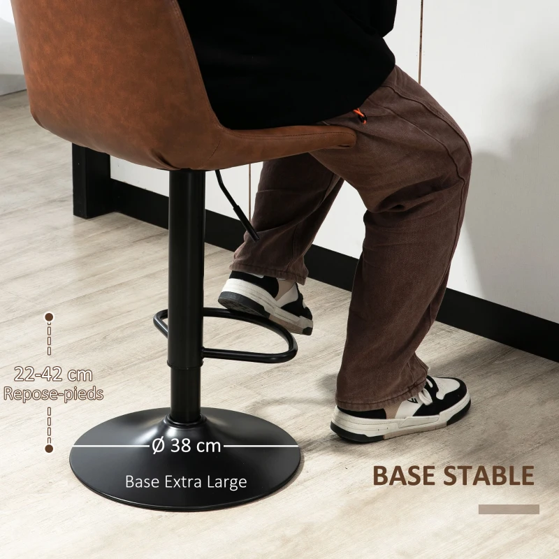 HOMCOM Lot de 2 tabourets de bar style vintage réglable pivotant avec repose-pied revêtement synthétique marron