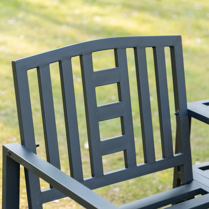 Outsunny 2 Seat Garden Chair Bench Loveseats w/Coffee Table Slatted Design Patio Yard