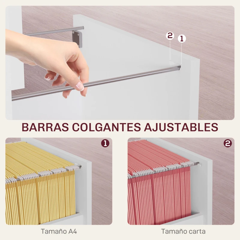 HOMCOM Archivador con Cerradura y 2 Cajones Barras Ajustables para Carpetas A4 y Carta Diseño Compacto 40x41,5x67,5 cm Blanco