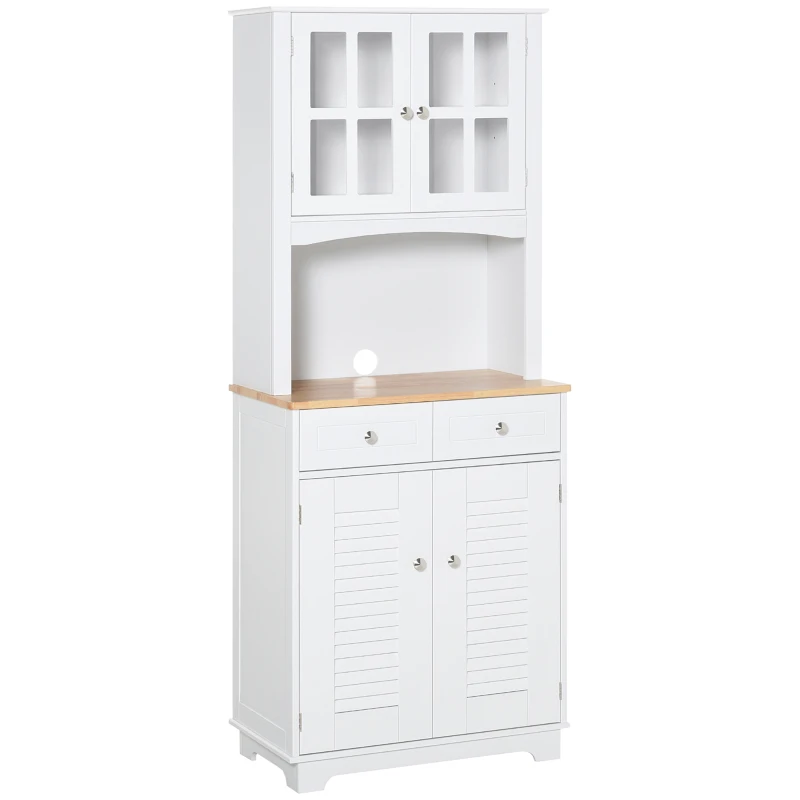 HOMCOM Buffet de cuisine armoire de cuisine 2 placards 2 portes persiennes et acryliques 2 tiroirs grande niche bois caoutchouc MDF blanc