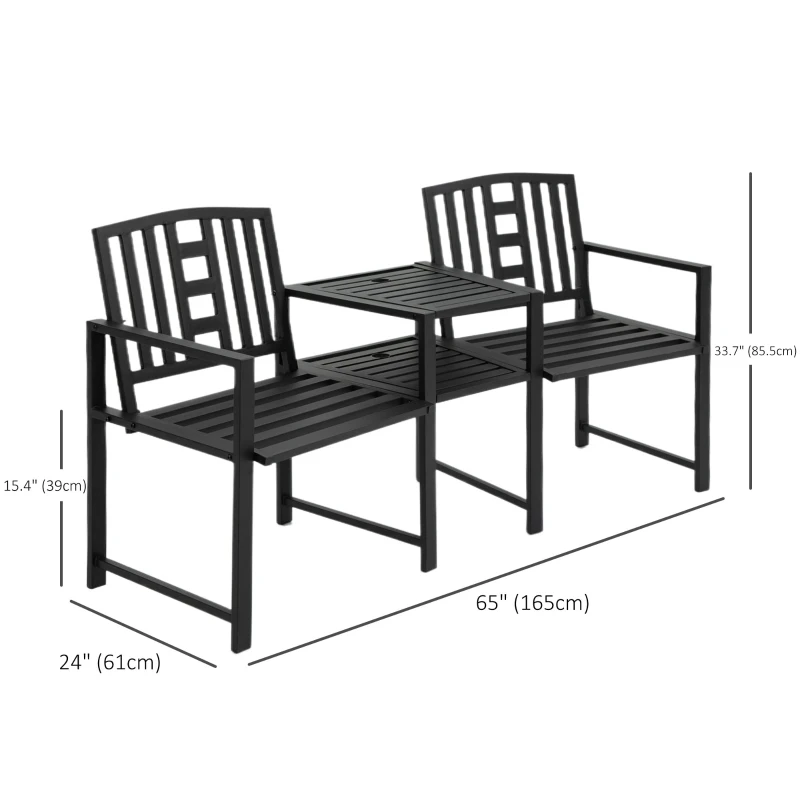 Outsunny 2 Seat Garden Chair Bench Loveseats w/Coffee Table Slatted Design Patio Yard