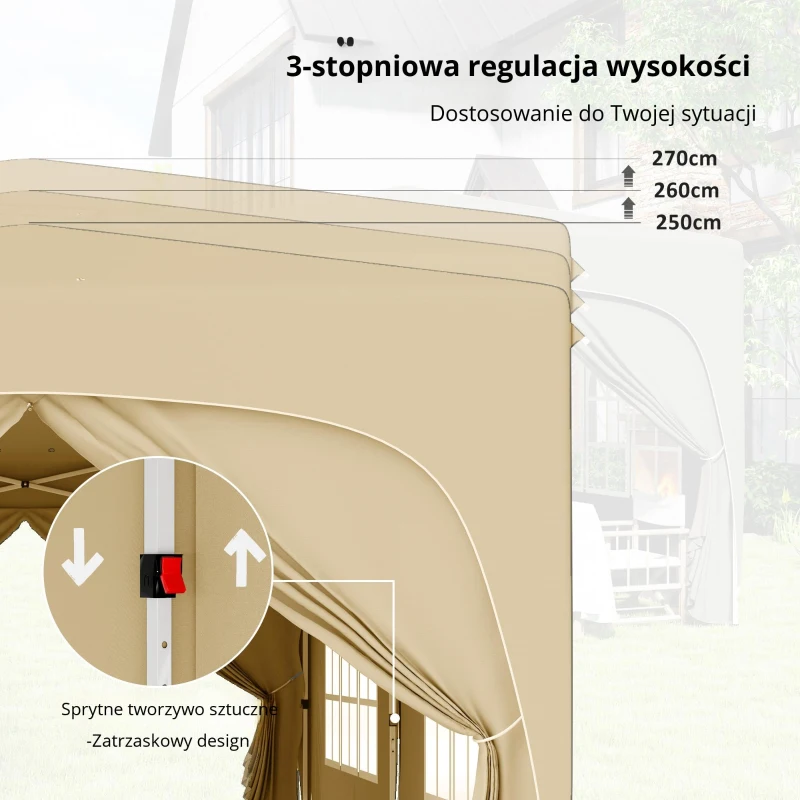 Outsunny 3 x 6 m Pawilon Pop-up z bocznymi ścianami, UPF50+, regulowany namiot ogrodowy z torbą transportową i workami z piaskiem