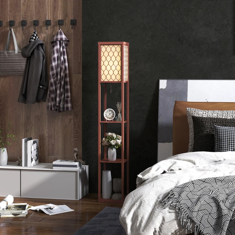 HOMCOM Three-Shelf Standing Lamp - Brown/White