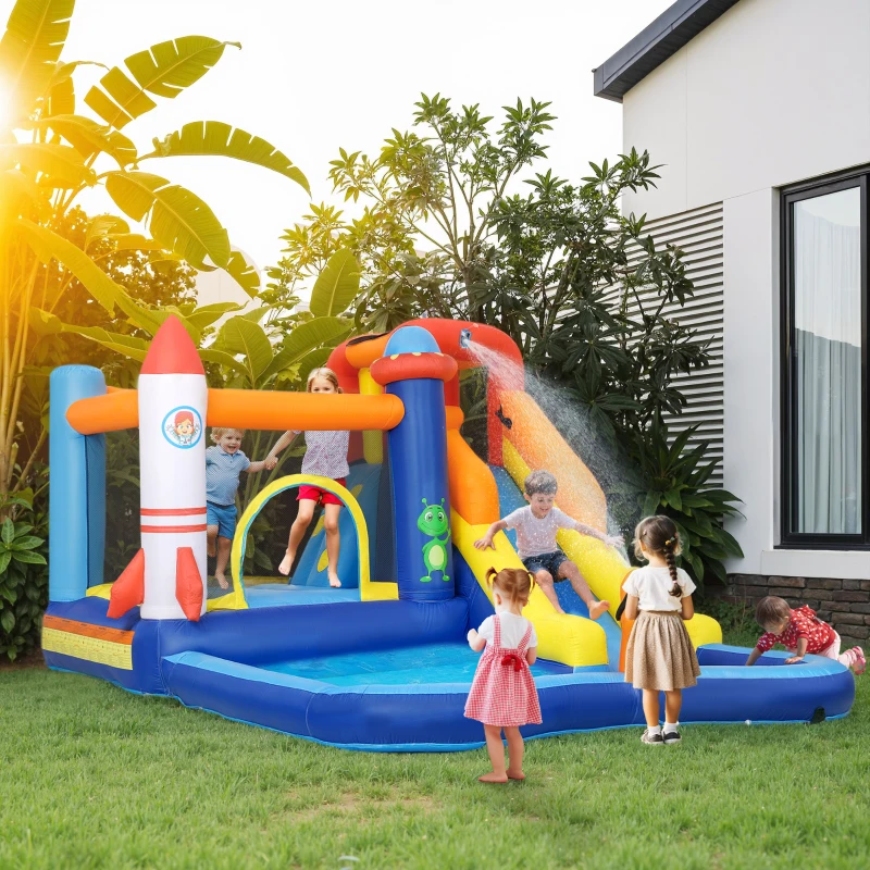 AIYAPLAY 5-in-1 Hüpfburg, mit Wasserrutsche, Planschbecken, Wasserspritze, schnell aufblasbar, 360 x 250 x 195 cm, Bunt