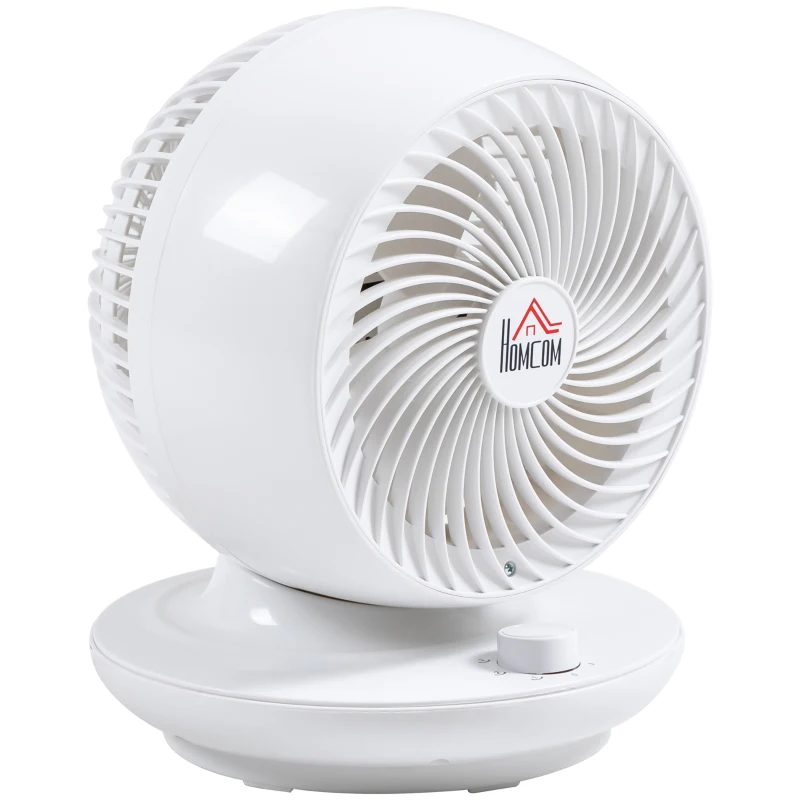 HOMCOM Ventilateur de table puissant 45W, 3 vitesses, oscillant à 70° multidirectionnelle, inclinaison à 90°, blanc