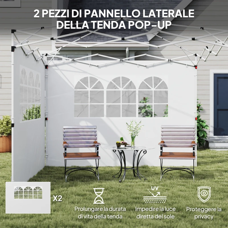 Outsunny Set 2 Pareti Laterali per Gazebo 3x3 m Pieghevoli in tessuto Oxford con Finestre, 295x200 cm, Bianco