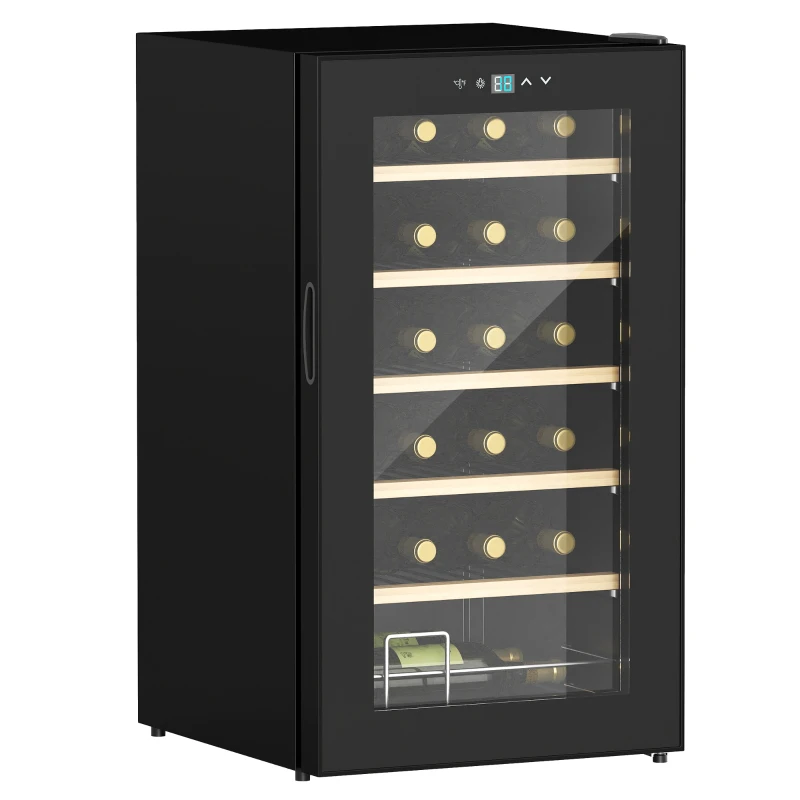 HOMCOM Nevera Vinos 24 Botellas 65L con Luz LED Interior Pantalla Táctil Puerta de Vidrio y 5 Estantes de Metal Negro