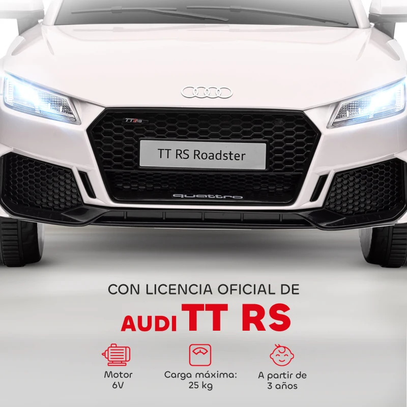 HOMCOM Coche Eléctrico para Niños de 3+ Años Audi TT Eléctrico 12V con Velocidad 3 km/h Mando a Distancia 102x60x44 cm Blanco
