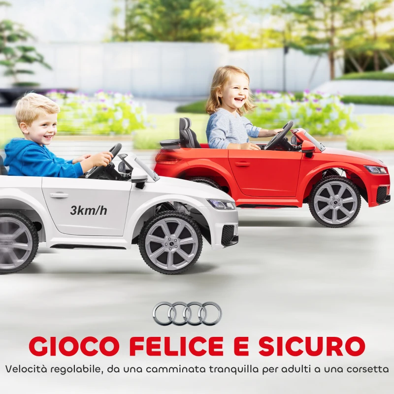 HOMCOM Macchina Elettrica per Bambini 3-5 Anni AUDI TT con Telecomando, Portiere Apribili e Fari LED, Bianco
