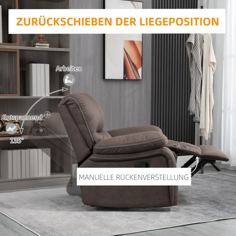 HOMCOM Fotel z Podnóżkiem do Relaksu, Obity Mikrofibrą w Wyglądzie Skóry, Konstrukcja Metalowa, Brązowy