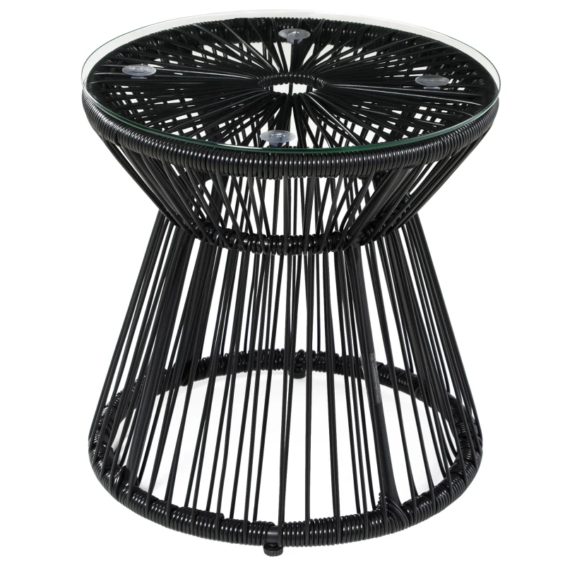 Outsunny Table de jardin ronde en résine tressée imitation rotin table de bistrot métal plateau verre trempé Ø 40 x 42 cm noir