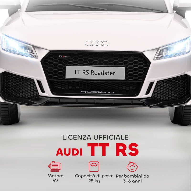 HOMCOM Macchina Elettrica per Bambini 3-5 Anni AUDI TT con Telecomando, Portiere Apribili e Fari LED, Bianco