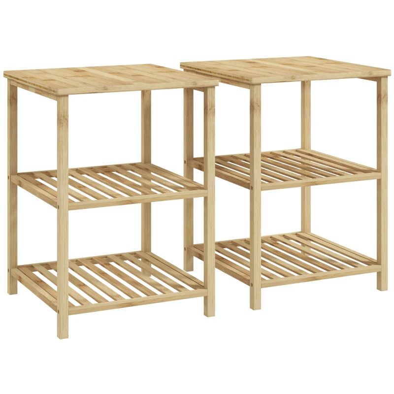 HOMCOM Ensemble de 2 tables de chevet table d'appoint en bambou avec 2 étagères, style naturel, dim. 40L x 40l x 55H cm