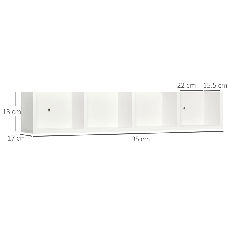 HOMCOM Mensola Porta CD da Parete in Legno MDF Bianco, per Soggiorno o Ufficio, Max 60 CD (10 kg), 95 x 17 x 18cm