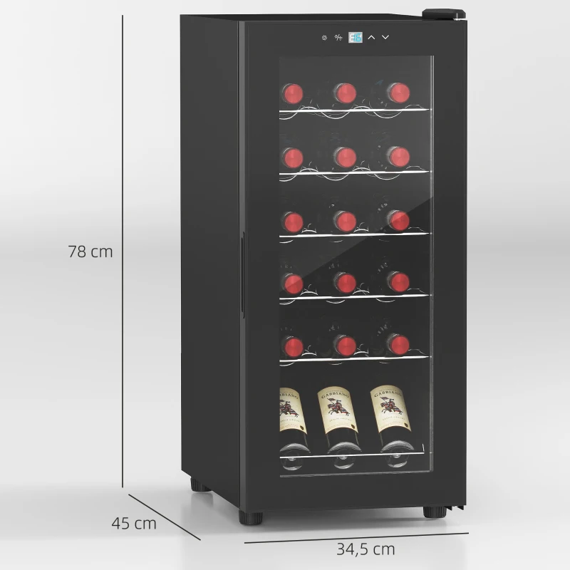 HOMCOM Vinoteca 18 Botellas 50L con Luz LED Pantalla Táctil Digital Control de Temperatura Puerta de Vidrio y 5 Estantes Negro