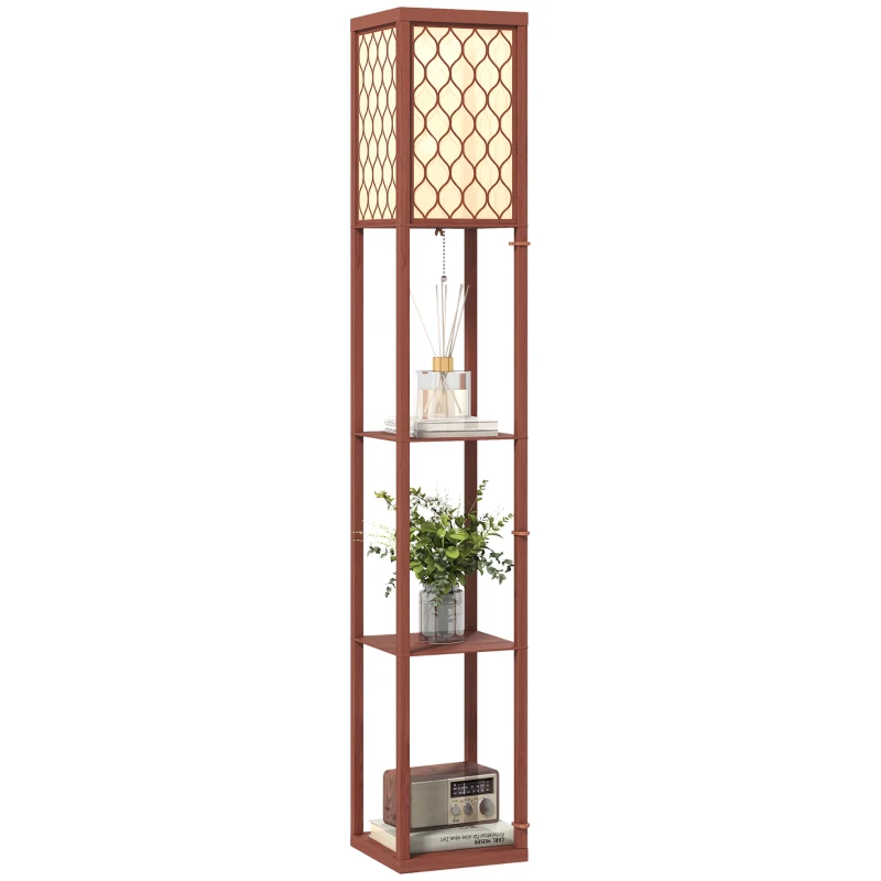 HOMCOM Three-Shelf Standing Lamp - Brown/White