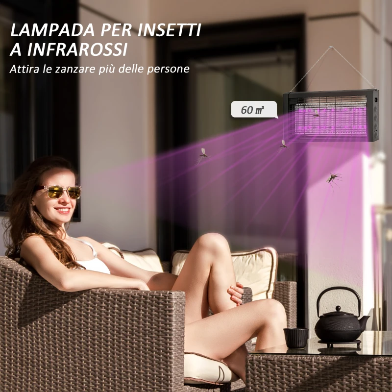 HOMCOM Lampada Antizanzare per Interno 8W con Catenella e Rete di Protezione, 49x6x25 cm, Nero