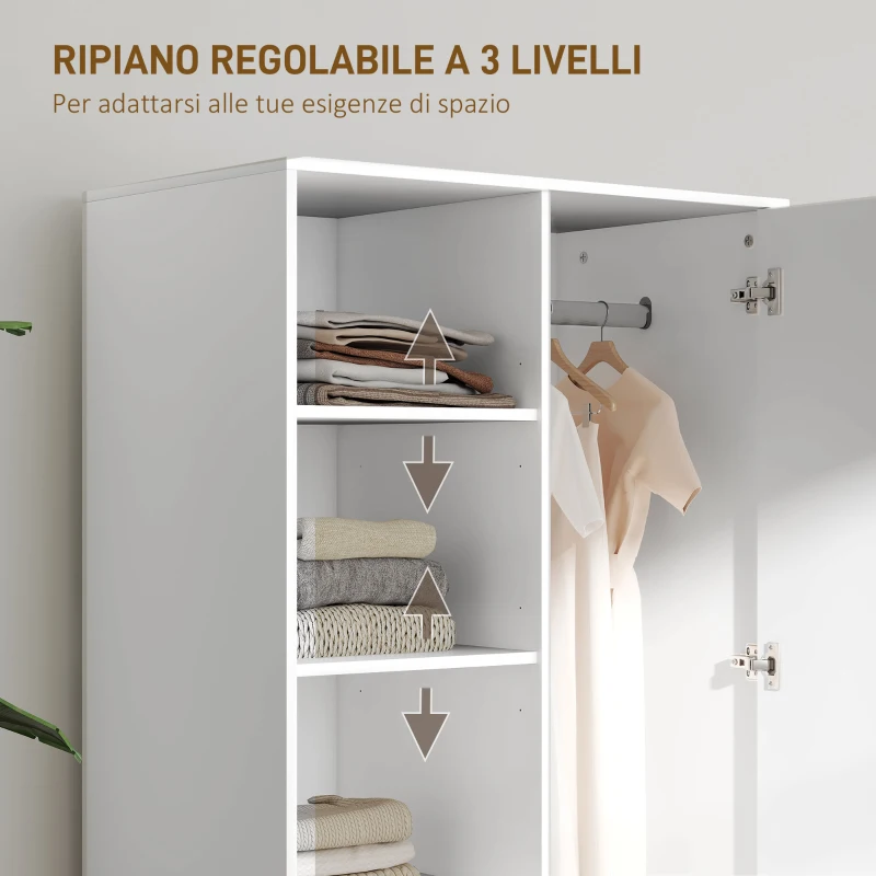 HOMCOM Armadio Moderno con 2 Cassetti, Ripiani Aperti e Vano Appendiabiti, 80x50x124 cm, Bianco