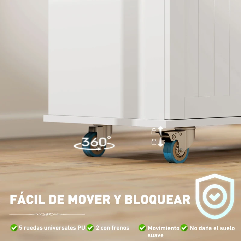 HOMCOM Isla de Cocina con Ruedas Toma de Corriente USB Tablero Plegable 2 Cajones Especiero y Toallero 119,5x74x94,5 cm Blanco