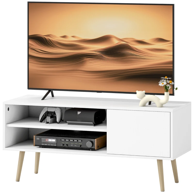 HOMCOM TV Stand up to 55 Inches, TV Unit with Open Shelves and Cable Holes - White