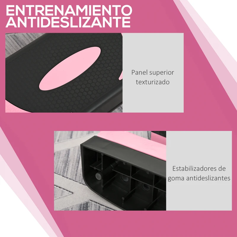 HOMCOM Step de Aeróbic para Fitness Antideslizante con Altura Regulable 3 Niveles de 10/15/20 cm Carga 150 kg 80x31x20 cm Rosa