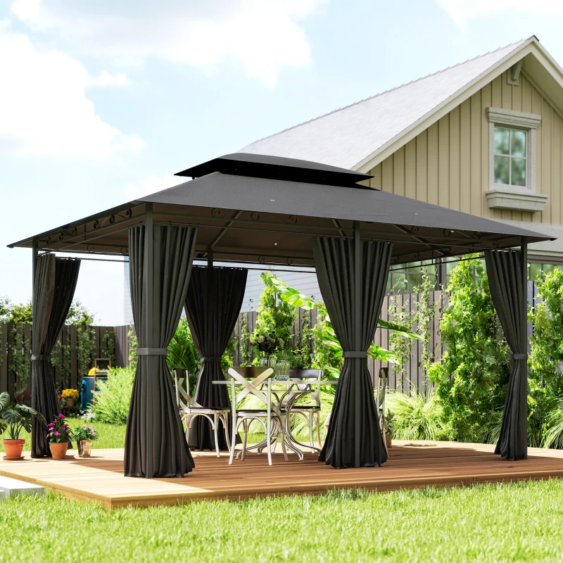 Outsunny 3 x 4m Steel Gazebo, with Curtains - Black