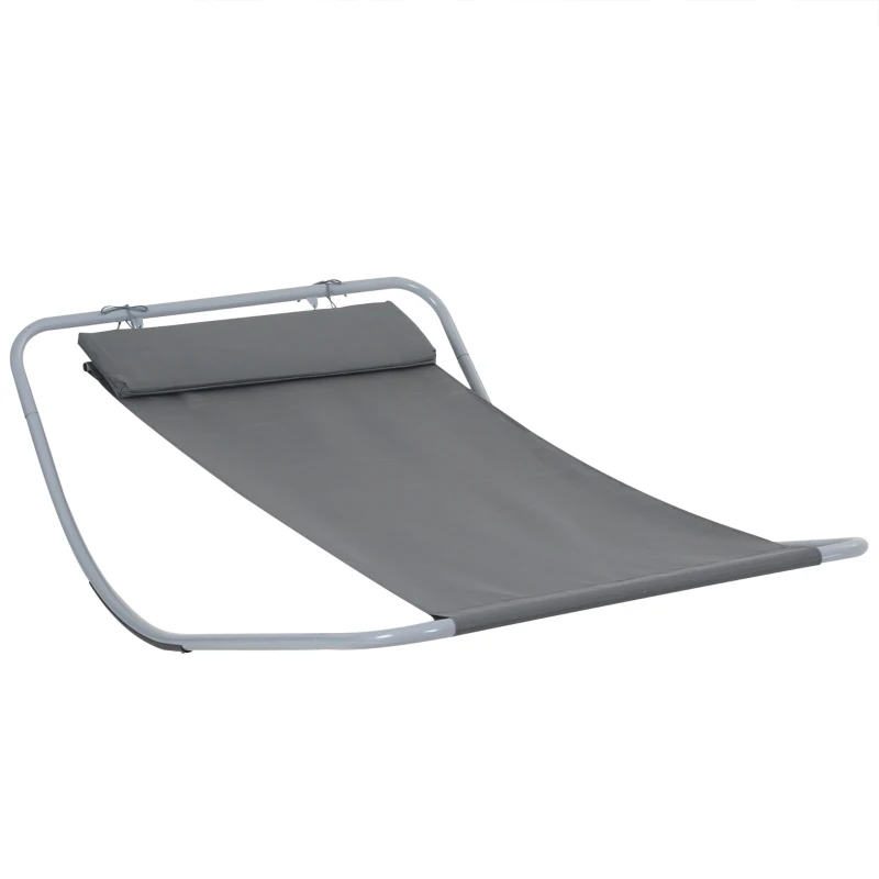 HOMCOM Bain de Soleil transat de Jardin chaise longue Bascule hamac tétière inclus pour Jardin, Piscine, Terrasse dim. 212L x 130l x 60H cm Gris