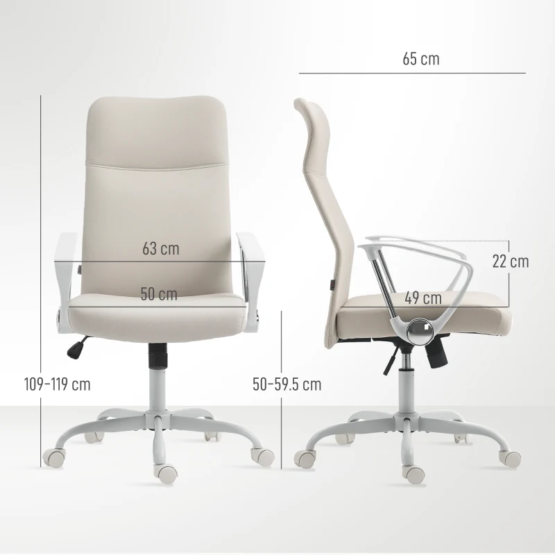 HOMCOM Fabric High Back Office Chair - Cream White
