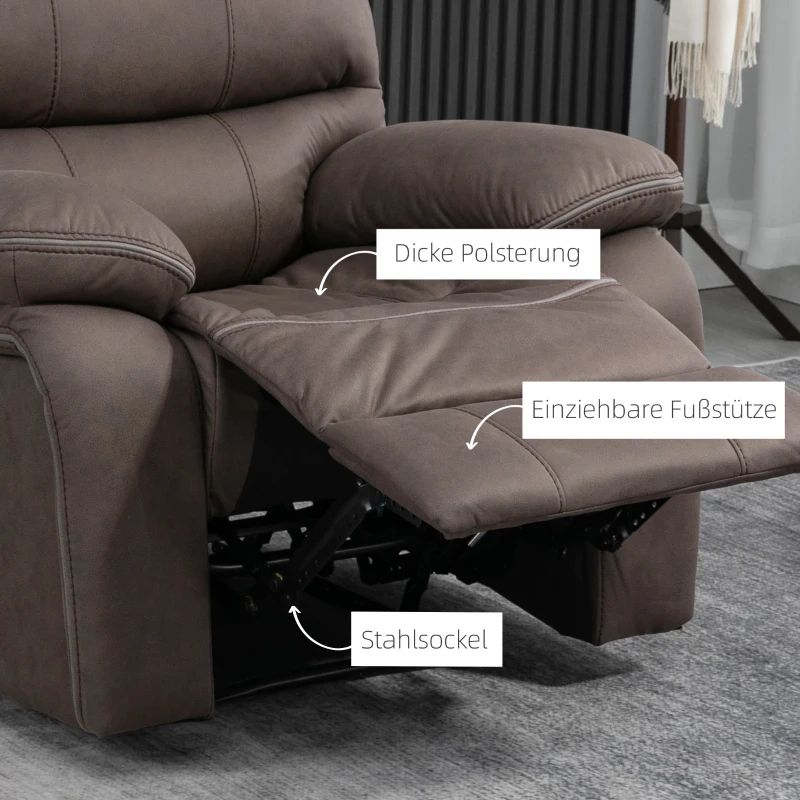 HOMCOM Fotel z Podnóżkiem do Relaksu, Obity Mikrofibrą w Wyglądzie Skóry, Konstrukcja Metalowa, Brązowy