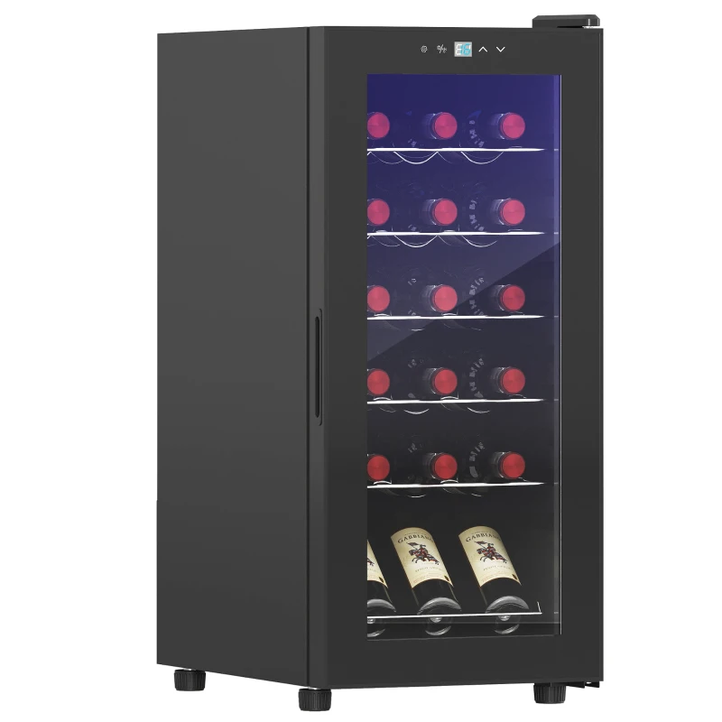 HOMCOM Cave de Vinho 18 Garrafas com Luz LED Ecrã Tátil Digital Controlo de Temperatura Porta de Vidro e 5 Prateleiras Preto