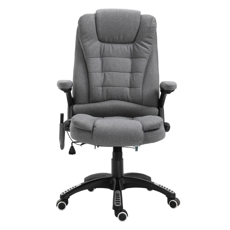 Vinsetto Fauteuil de bureau massant et chauffant, chaise de bureau, chaise ergonomique avec hauteur réglable, dossier inclinable et télécommande filaire, pivotant à 360° tissu en polyester gris chiné