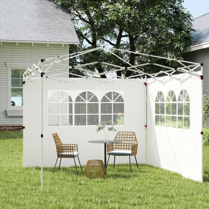 Outsunny Parois latérales de Rechange Barnum tonnelle 3 x 3 ou 3 x 6 m 2 pièces 2 Grandes fenêtres Blanc