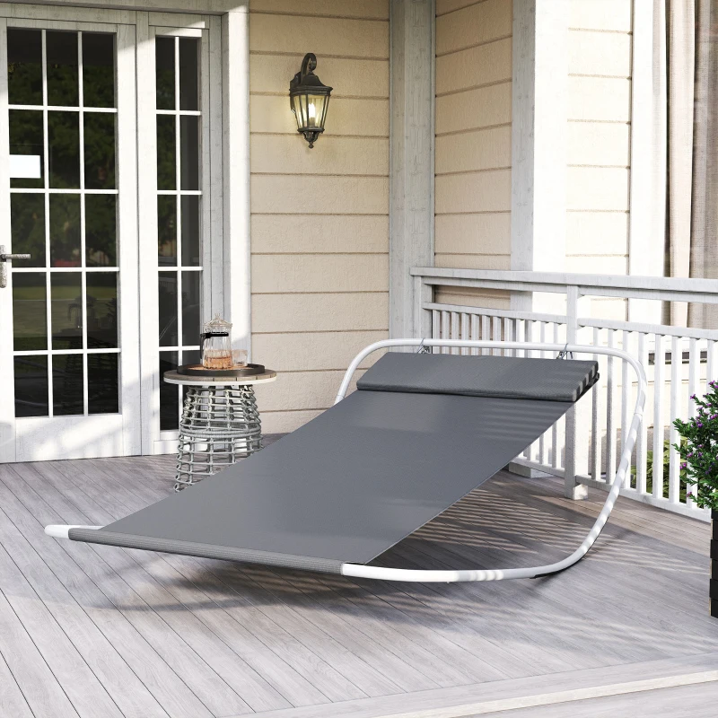 HOMCOM Bain de Soleil transat de Jardin chaise longue Bascule hamac tétière inclus pour Jardin, Piscine, Terrasse dim. 212L x 130l x 60H cm Gris