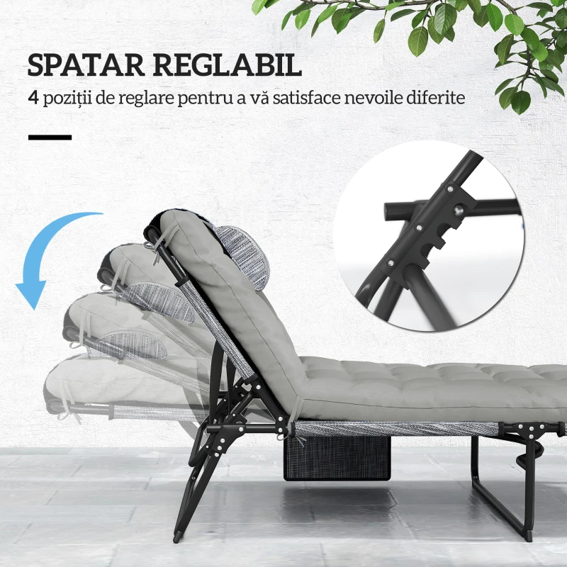 Outsunny Sezlong pliabil cu spatar inclinabil pe 4 nivele, Scaun