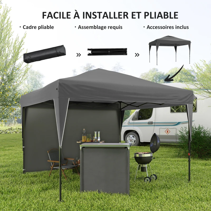 Outsunny Tonnelle tente barnum de jardin pliant avec paroi latérale amovible + sac de transport acier tissu Oxford