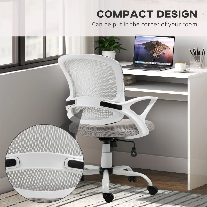 Vinsetto Home Office Chair and Computer Desk Set, Mesh Chair with Swivel Wheels, Study Desk with Storage Shelf, High Gloss White and Grey