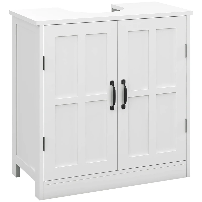 kleankin Armario de Baño Bajo Lavabo con Puerta Doble y Estante Ajustable Carga 20 kg 60x30x60 cm Blanco