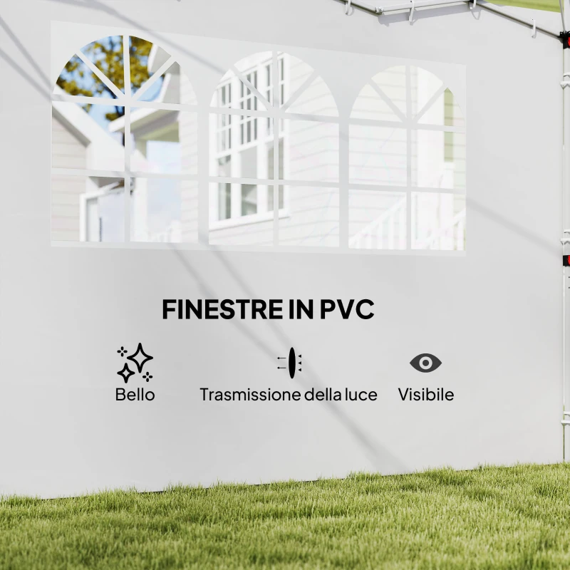 Outsunny Set 2 Pareti Laterali per Gazebo 3x3 m Pieghevoli in tessuto Oxford con Finestre, 295x200 cm, Bianco
