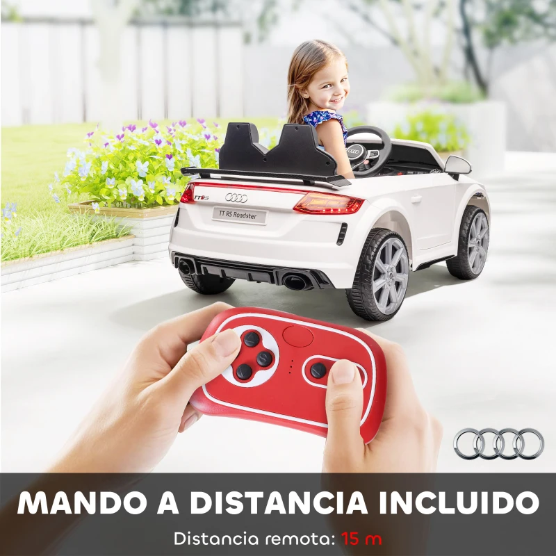 HOMCOM Coche Eléctrico para Niños de 3+ Años Audi TT Eléctrico 12V con Velocidad 3 km/h Mando a Distancia 102x60x44 cm Blanco