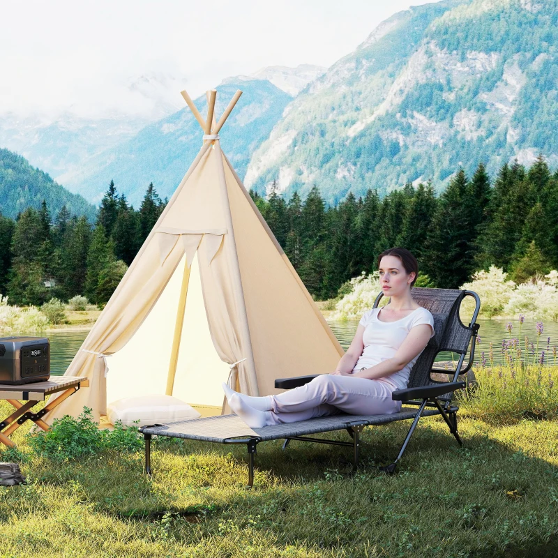 Outsunny Tumbona de Jardín Plegable con Respaldo Ajustable en 4 Niveles Orificio de Lectura y Reposacabezas 194x72x31 cm Gris