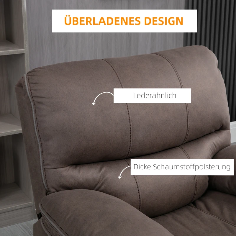 HOMCOM Fotel z Podnóżkiem do Relaksu, Obity Mikrofibrą w Wyglądzie Skóry, Konstrukcja Metalowa, Brązowy