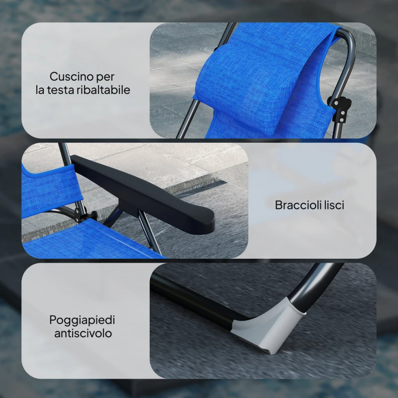 Outsunny Sdraio da Giardino Pieghevole con Schienale Regolabile, Cuscino e Foro per Viso, Blu Scuro