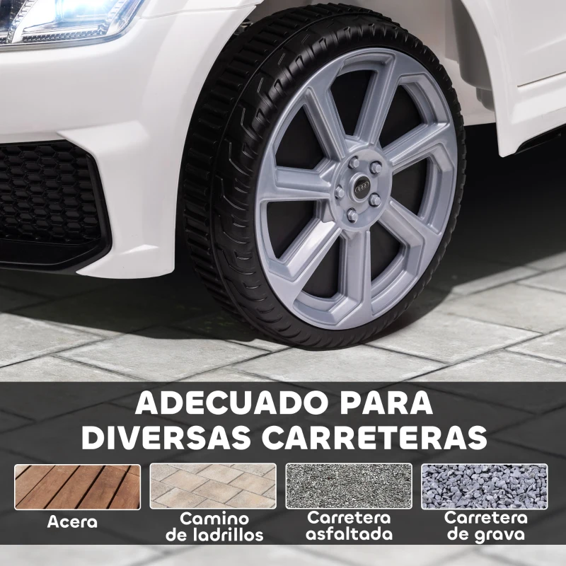 HOMCOM Coche Eléctrico para Niños de 3+ Años Audi TT Eléctrico 12V con Velocidad 3 km/h Mando a Distancia 102x60x44 cm Blanco