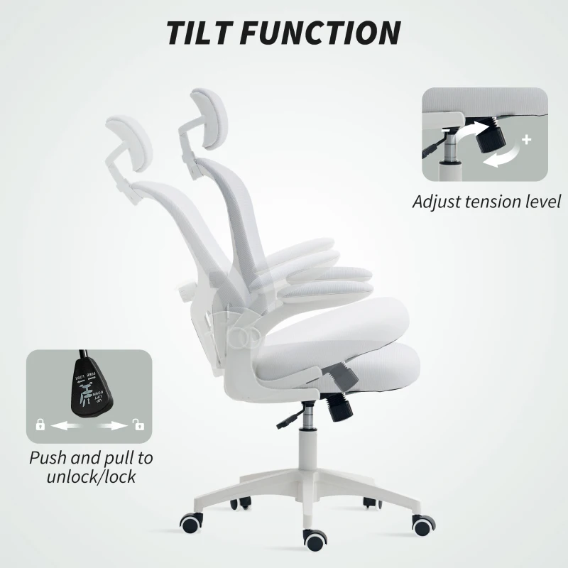 Vinsetto Multi-Adjustable Office Chair, with Lumbar Support, Headrest and Mesh Back - White